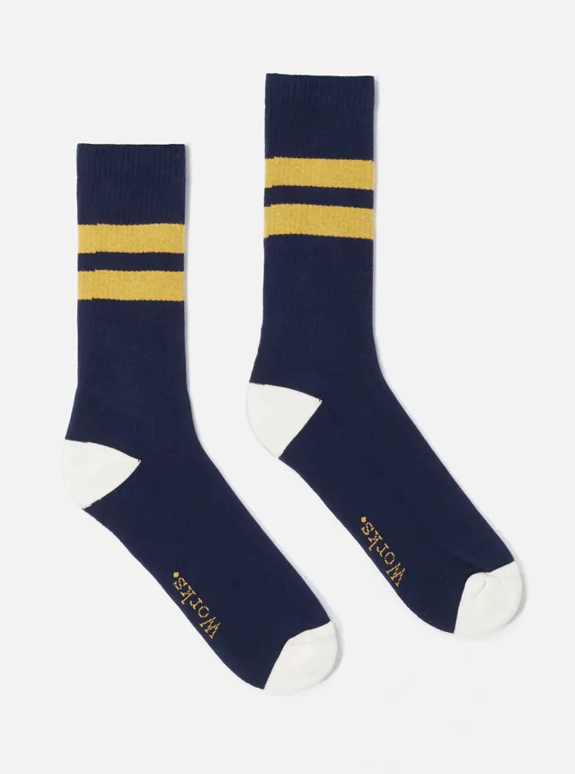 Universal Works Sport Sock Navy/Yellow Cotton Rib