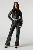 Faux Leather Corset Button-Up Top