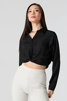 Twist Hem Button-Up Long Sleeve Top