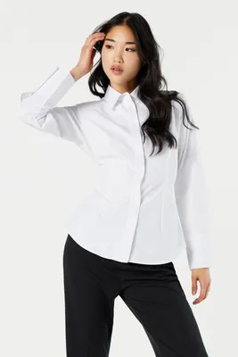 Back Tie Long Sleeve Button-Up Top