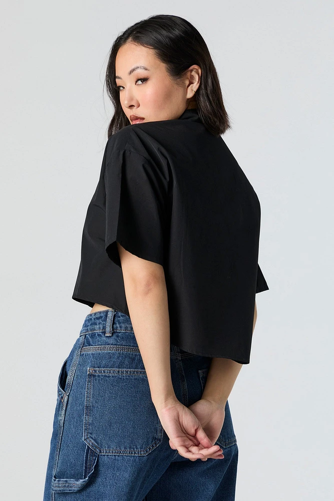 Cropped Button-Up Short Sleeve Top