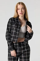 Fleece Cropped Button-Up Top