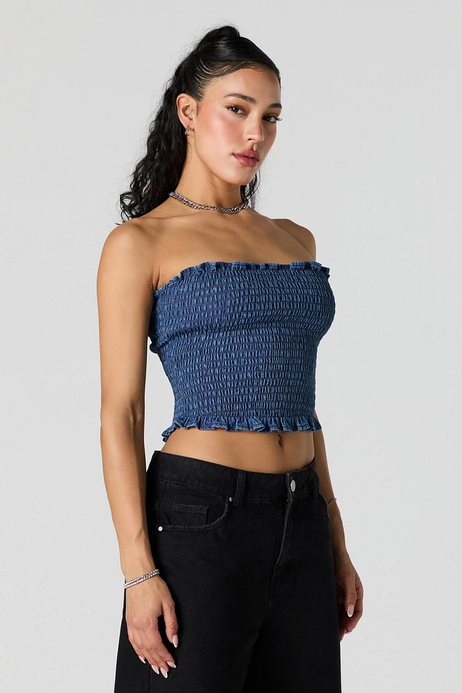 Denim Smocked Tube Top