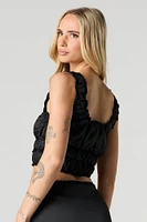 Satin Ruffled Cropped Tank