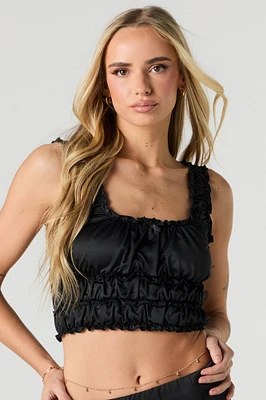 Satin Ruffled Cropped Tank