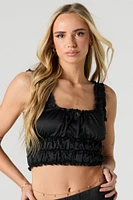 Satin Ruffled Cropped Tank