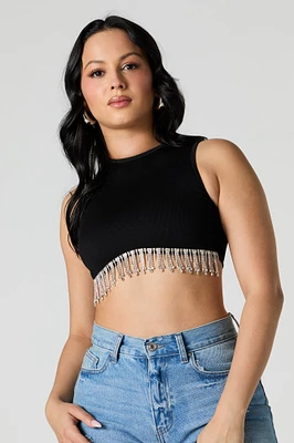 Rhinestone Fringe Ribbed Cropped Tank