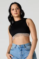 Rhinestone Fringe Ribbed Cropped Tank