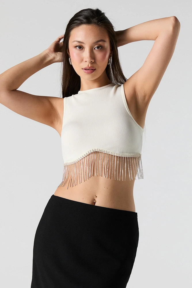 Camisole cÃ´telÃ©e Ã©courtÃ©e avec franges et pierres du Rhin