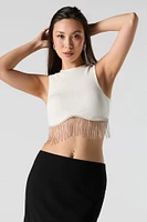 Camisole cÃ´telÃ©e Ã©courtÃ©e avec franges et pierres du Rhin