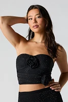 Rhinestone Mesh Rosette Tube Top