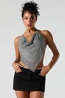 Metal Rhinestone Cowl Neck Top