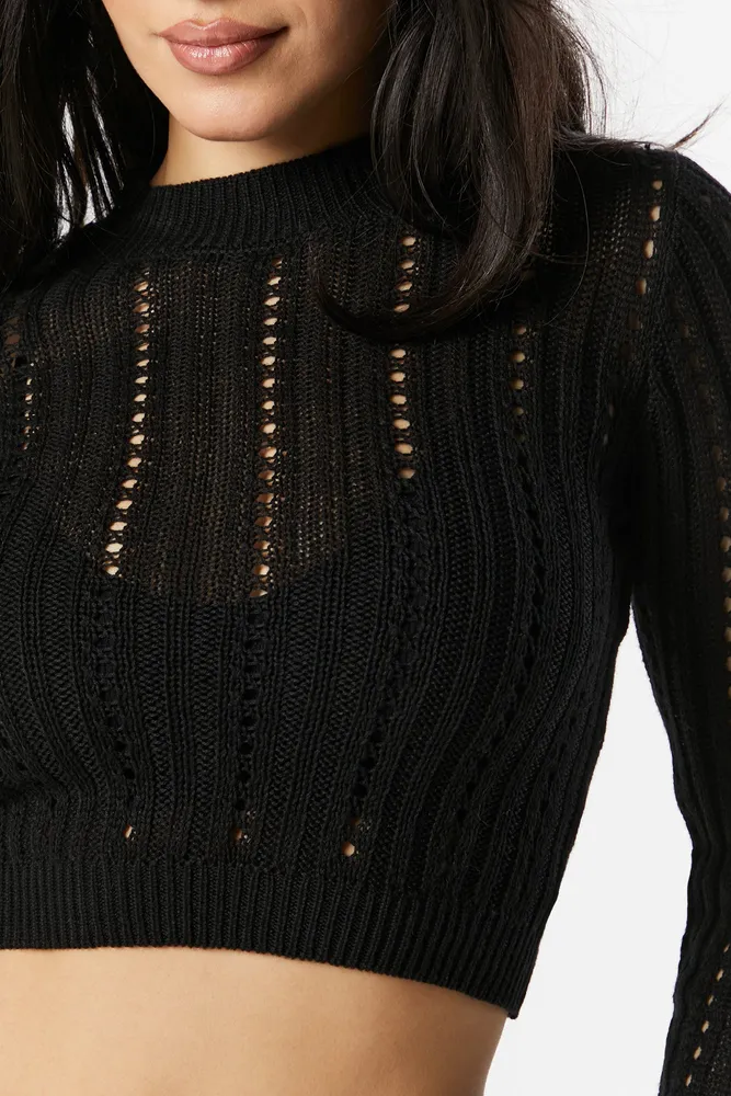 Open-Knit Cropped Sweater