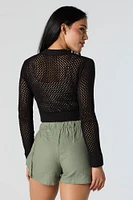 Open Knit Zip-Up Cropped Sweater