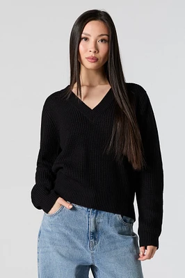 Ribbed Knit V-Neck Sweater