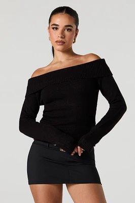 Mossy Knit Off Shoulder Sweater