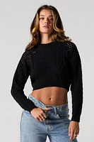 Open Cable Knit Cropped Sweater