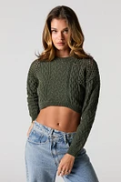 Open Cable Knit Cropped Sweater