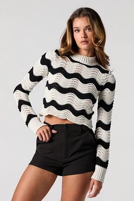 Open Knit Scallop Hem Sweater