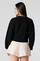 Solid Knit Crewneck Cropped Sweater