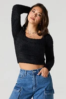 Fuzzy Knit Square Neck Sweater