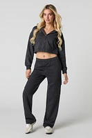 Fleece Cropped Zip-Up Hoodie