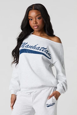 Manhattan Graphic Off Shoulder Fleece Sweatshirt