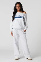 Manhattan Graphic Off Shoulder Fleece Sweatshirt