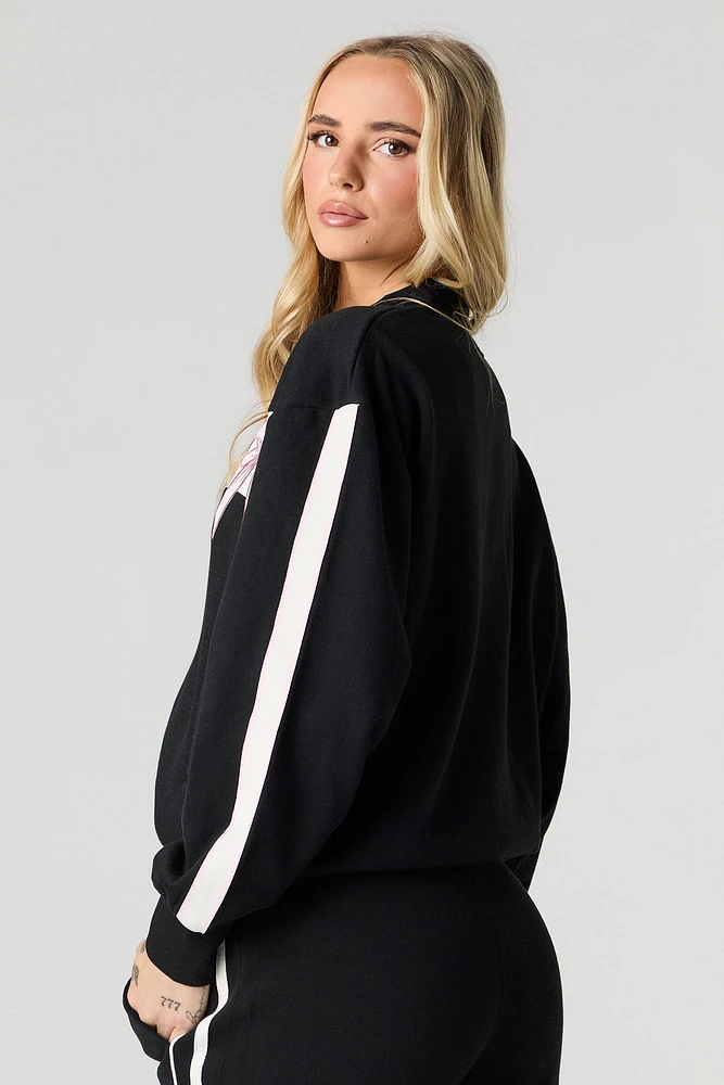Bow Embroidered Fleece Zip-Up Sweatshirt