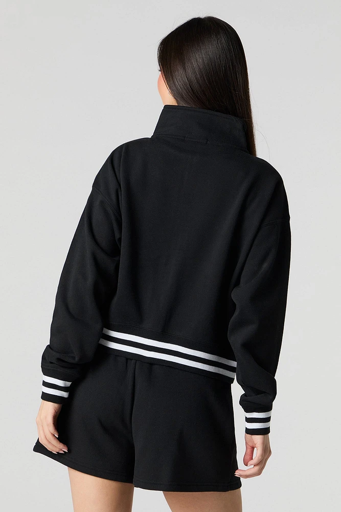 Active Striped Trim Zip-Up Fleece Sweatshirt