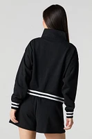 Active Striped Trim Zip-Up Fleece Sweatshirt