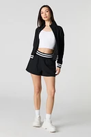 Active Striped Trim Zip-Up Fleece Sweatshirt