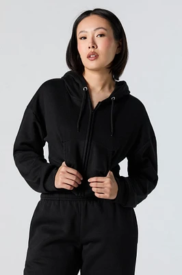 Fleece Zip-Up Cropped Hoodie