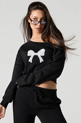 Off Shoulder Cropped Fleece Sweatshirt