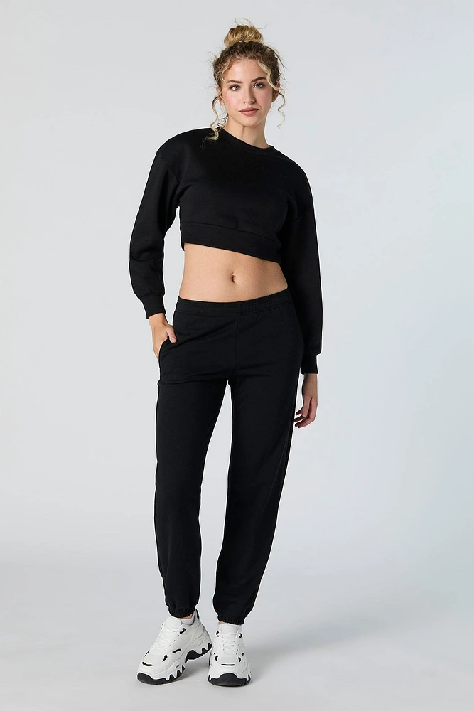 Solid Fleece Cropped Sweatshirt