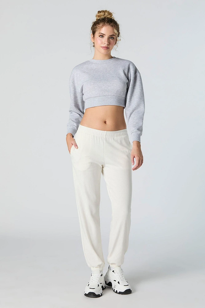 Solid Fleece Cropped Sweatshirt