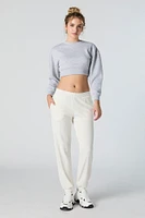 Solid Fleece Cropped Sweatshirt