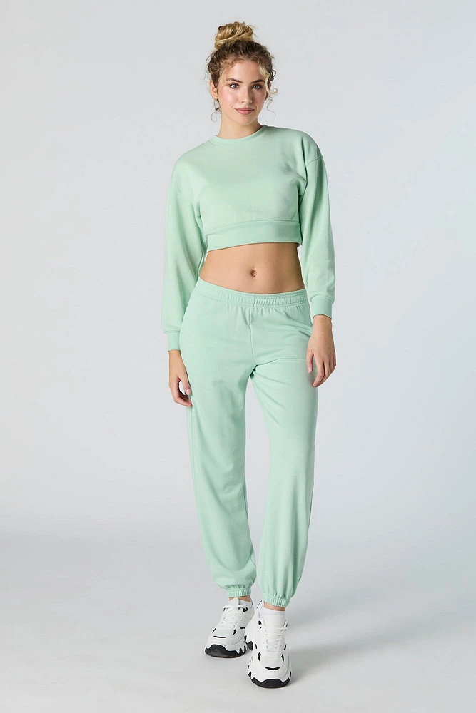 Solid Fleece Cropped Sweatshirt