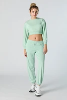 Solid Fleece Cropped Sweatshirt