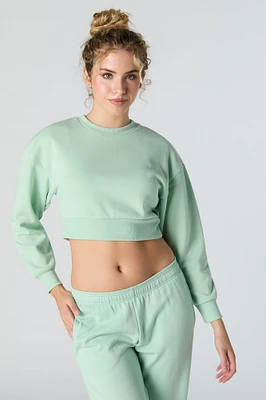 Solid Fleece Cropped Sweatshirt