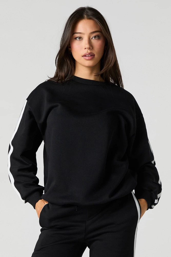 Oversized Stripe Sleeve Fleece Sweater