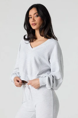Chandail en molleton tricot gaufré et col V