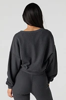 Waffle Knit V-Neck Sweatshirt