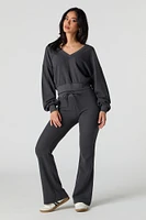 Waffle Knit V-Neck Sweatshirt