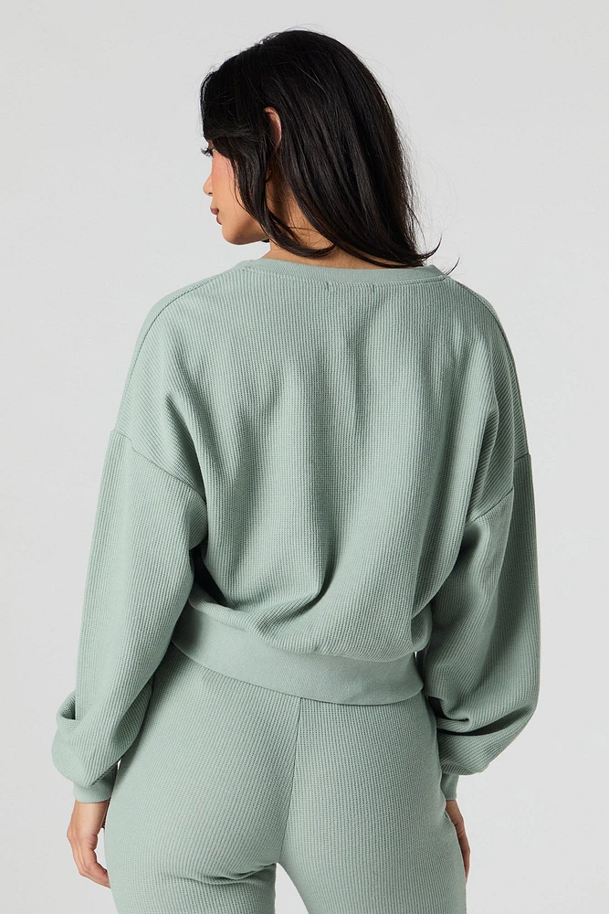Waffle Knit V-Neck Sweatshirt