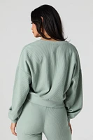 Waffle Knit V-Neck Sweatshirt