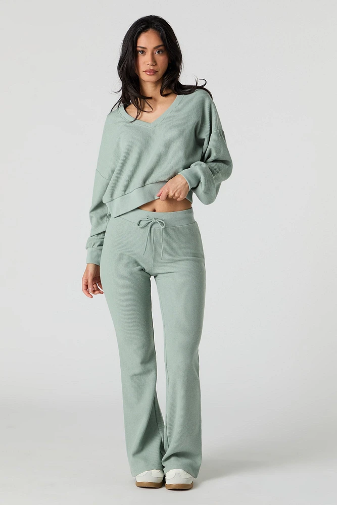 Waffle Knit V-Neck Sweatshirt