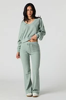 Waffle Knit V-Neck Sweatshirt