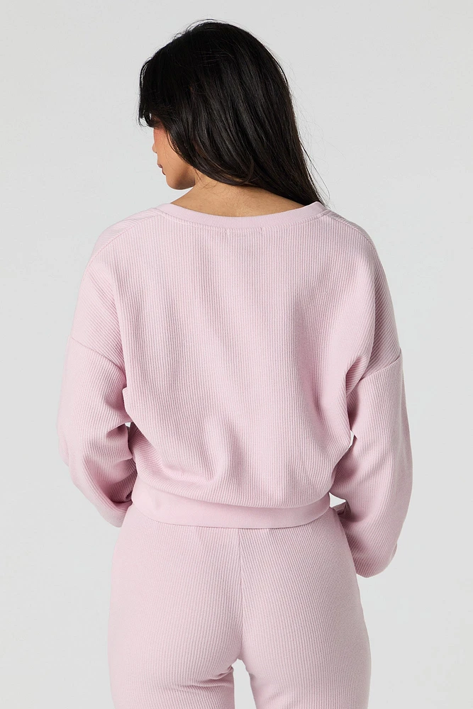 Waffle Knit V-Neck Sweatshirt