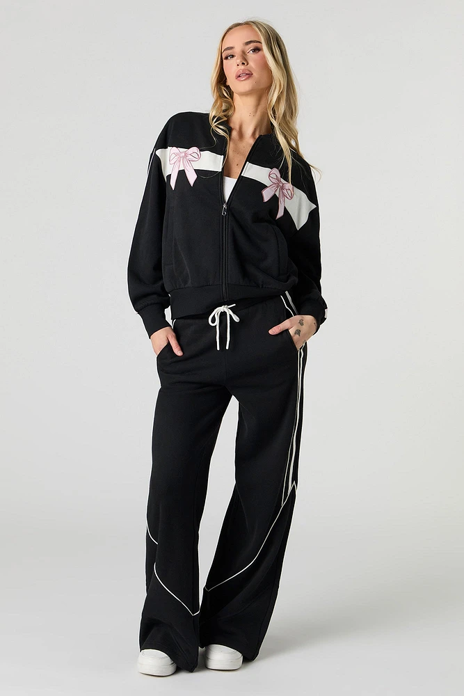 Contrast Piped Fleece Wide Leg Sweatpant